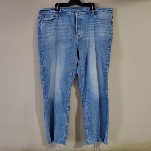 Levi's 501s Raw Hem Stone Wash Light Blue Denim Jeans Size 22w Straight Leg